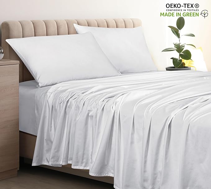 400 Thread Count 100% American Grown Cotton White Flat Sheet Only - Cooling Sheets - Luxury Sateen Weave - Twin Size Flat Sheet Sold Separately - Super Soft Cotton Top Sheets (Twin, Signature White)