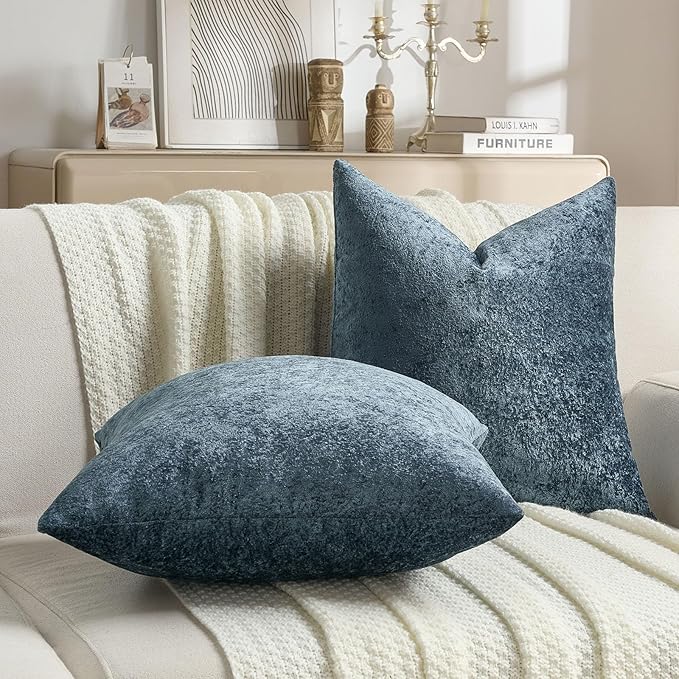 FUTEI Navy Flannel Throw Pillow Covers 26x26 Inch Set of 2,Soft Dimensional Textured Euro Pillow Shams,Modern Home Decor for Couch Living Room