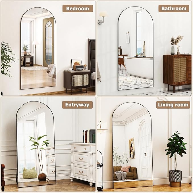 Arched Full-Length Mirror, 36"x78" Arched Floor Mirror with Stand, Wall-Mounted for Bathroom, Dressing Room - Hanging or Leaning - Full Body Mirror for Bedroom, Black