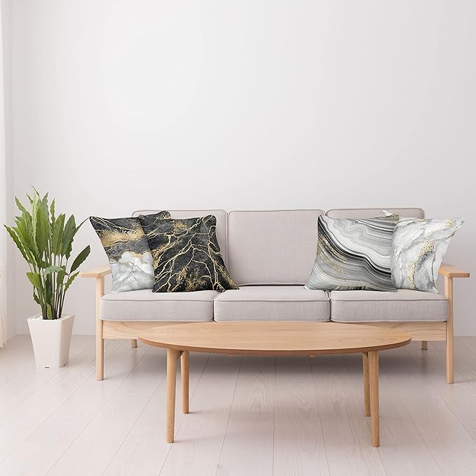 Ambesonne Marble Throw Pillow Cushion Case Pack of 4, Obsidian Like Ornaments Natural Stone Stains and Veins Golden Yellow Tone, Modern Accent Double-Sided Digital Printing, 18", Charcoal Grey Coconut