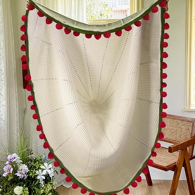 51" Handmade Crochet Rose Flower Bouquet Blanket, Soft Chunky Knit Throw Blanket for Sofa Couch Bed, Christmas Birthday Gifts for Her Wife Girlfriend Mom Grandma, Women Decorative Giftable Blankets