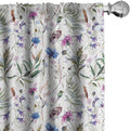 Ambesonne Thistle Window Curtains Pack of 2, Hand-Drawn Watercolor Style Summer Wildflowers Pattern as Cornflower and Thistle, Lightweight Set with Rod Pocket, 4 Panels of - 28" x 63", Green Blue