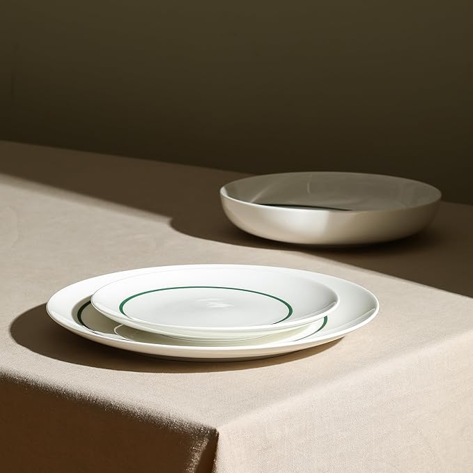 Stone Lain Luna 24-Piece Porcelain Dinnerware Set, Plates and Bowls Set, Dish Set for 8, Green