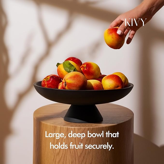 KIVY Concrete Fruit Bowl for Kitchen Counter - Large Decorative Bowl for Home Decor - Modern Key Bowl for Entryway Table - Pedestal Bowl - Fruit Basket for Home Decor - Black Fruit Bowl Decor