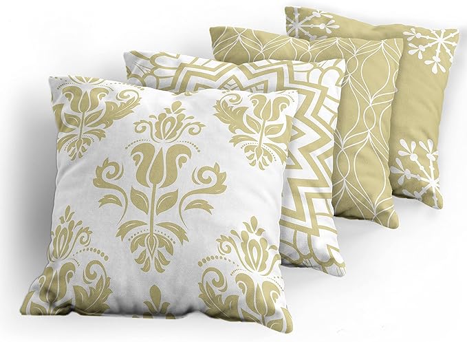 Ambesonne Retro Throw Pillow Cushion Case Pack of 4, Trellis Grid Medieval Floral Damask Mandala Flower Ornament in Modern Monochrome, Modern Accent Double-Sided Digital Printing, 20", Pale Khaki