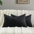 FUTEI Black Chenille Throw Pillow Covers 12x20 Inch Set of 2,Soft Wide Chevron Textured Lumbar Pillow Cases,Farmhouse Home Decor for Couch Living Room