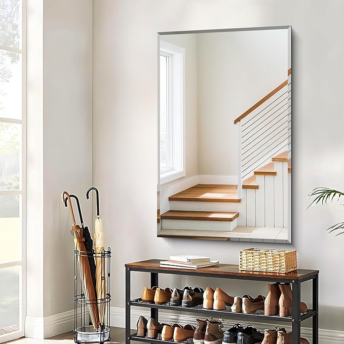 Beveled Bathroom Mirror, 30x48 Large Frameless Mirrors for Over Sink, Upgraded Shatterproof Beveled Frameless Vanity Mirror for Bedroom, Living Room and Entryway (Horizontal/Vertical)