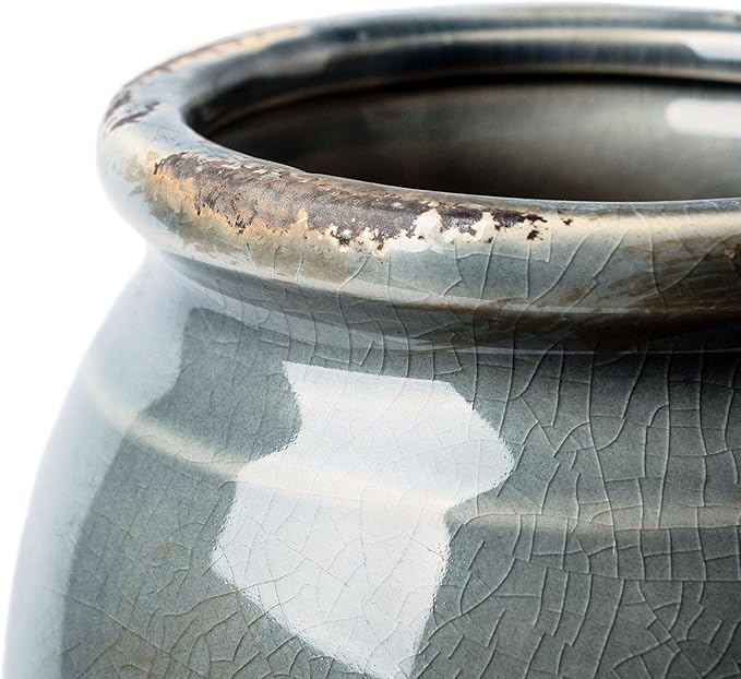 VICTOR & TERESA Rustic Blue and Grey Vase for Home Decor, Ceramic Vases for Flowers, Modern Farmhouse Decorative Vases for Pampas Grass,Table Accent, Mantel, Living Room,Bookshelf, Centerpieces, 8''