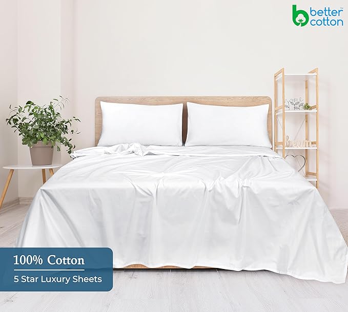 400 Thread Count 100% American Grown Cotton White Flat Sheet Only - Cooling Sheets - Luxury Sateen Weave - Twin Size Flat Sheet Sold Separately - Super Soft Cotton Top Sheets (Twin, Signature White)