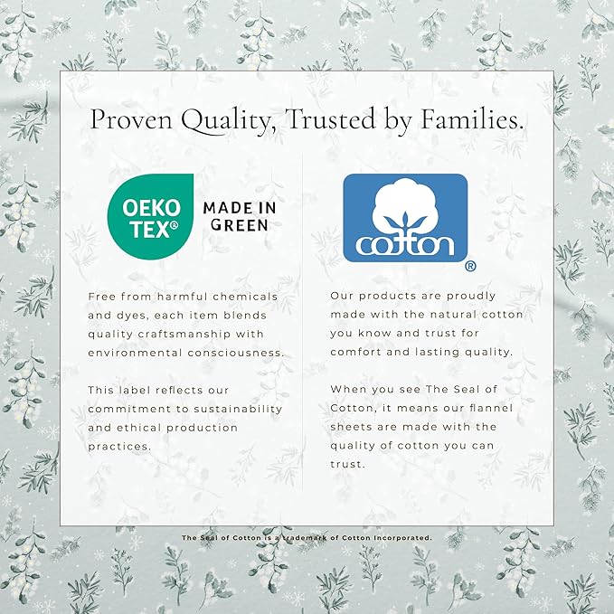 Great Bay Home Flannel Sheet Set Full Size - 100% Turkish Cotton, Double-Brushed, Winter Floral Bed Sheets - Ultra-Soft, Cozy, 4-Piece Bedding Set (Snowy Botanical)