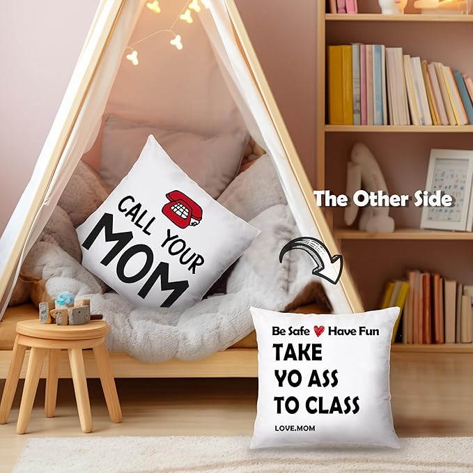 College Dorm Decor, Funny Call Your Mom Pillow Covers 18x18 Double-Sided,Dorm Room Accessories, Gifts for College Students Girls Boys Freshmen,Back to School Gifts for Students