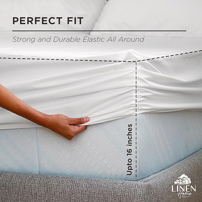 Linen Home 100% Cotton Percale Weave Fitted Sheet, Twin Size, White, 1 Deep Pocket Fitted Sheet, Fits Mattress Upto 16" Crisp and Cool Strong Bed Linen, 39"X75"+15"