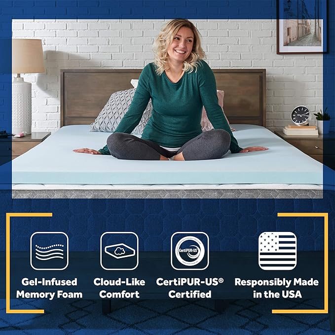 Sealy TrueForm 2" Memory Foam Mattress Topper, King, Blue
