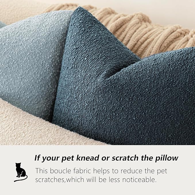 Foindtower Decorative Textured Boucle Throw Pillow Covers Accent Solid Pillow Cases Neutral Soft Cozy Couch Cushion Case for Chair Sofa Bedroom Living Room Home Decor 22x22 Inch,1PC,Dark Blue