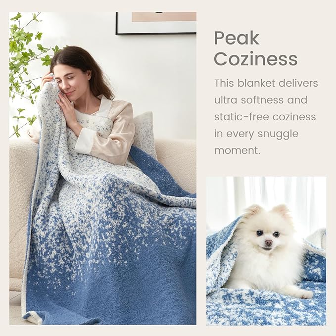 Snuggle Sac Blue Blanket Twin Size for Bed and Sofa, Reversible Super Soft Blankets Warm Cozy Knit Blankets Fuzzy Plush Lightweight for Couch, Picnic, Ombre Blue, 60x80 inches