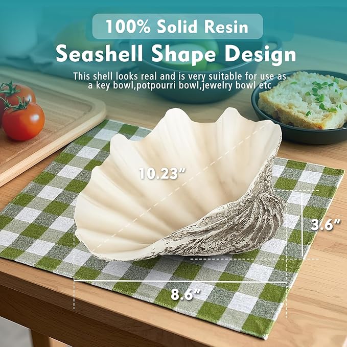 Large Mud Gray Clam Shells Decorative Bowl,Weathered style ClamShell Bowl Beach Decorations for Home Coastal Beach Decor Decoration Storage Bowls & Home Office Nautical Themed Party Decor -10.2"-1PC