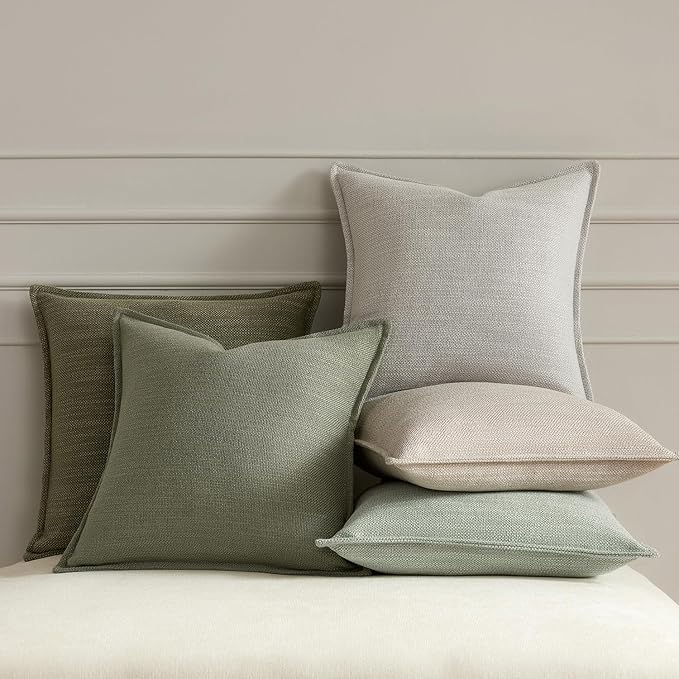 Meekio Set of 2 Light Gray Pillow Covers 18x18, Linen Look Throw Pillow Covers with Flange Edge for Sofa Couch Living Décor