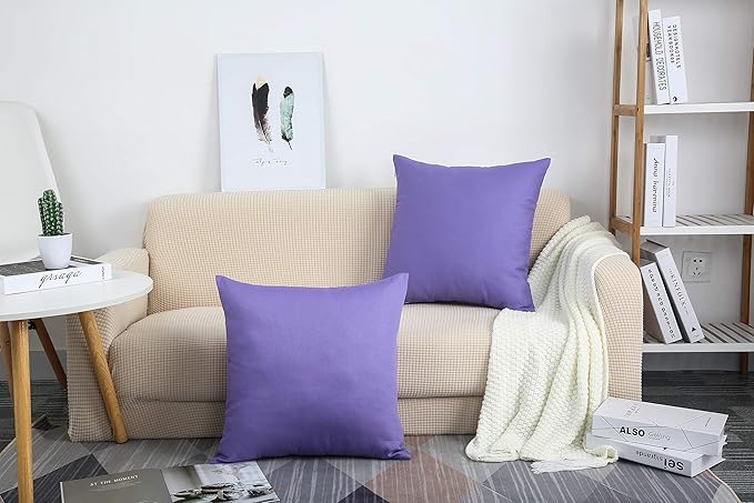 TangDepot Handmade Decorative Solid 100% Cotton Canvas Throw Pillow Covers/Pillow Shams, (20"x20", Violet), 1 Count (Pack of 1)