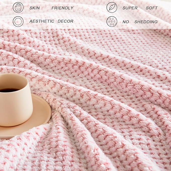 Exclusivo Mezcla Fleece Bed Blanket King Size, Super Soft and Warm Blankets for Couch, Sofa and Bed Waffle Textured, Cozy, Fuzzy and Lightweight (Mixed Pink, 90x104 Inches)
