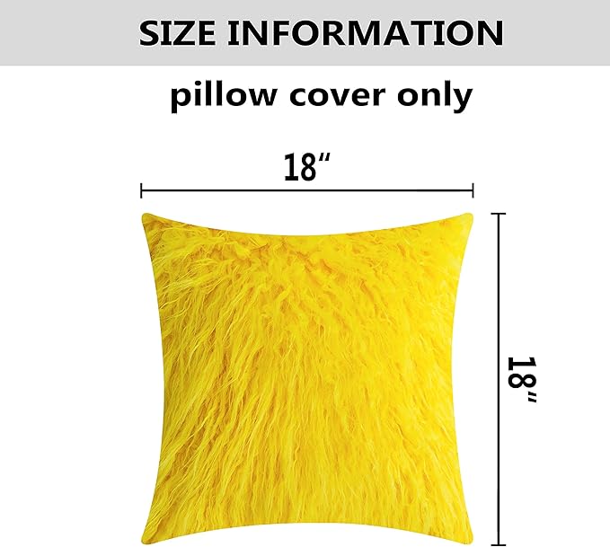 Home Brilliant Yellow Fur Spring Pillow Covers Furry Fuzzy Accent Throw Pillow Covers Decorative for Couch Sofa Bed Holiday Fall Winter Decoration Girl Gift, Set of 2 (18 x 18 Inch, Yellow)