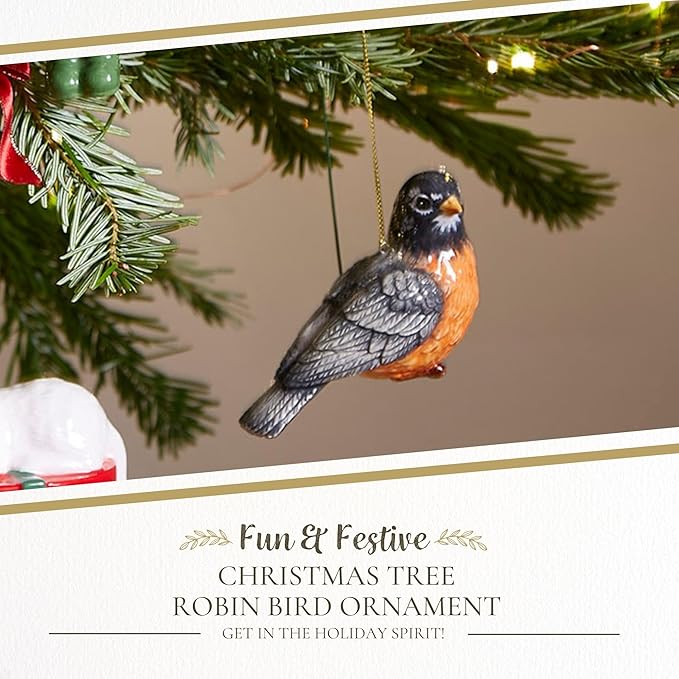 Spode Christmas Tree Robin Bird Ornament - Festive Holiday Decoration, Novelty Bauble Seasonal Essential - Ideal Holiday Keepsake for Christmas - Ornament for Home Decoration