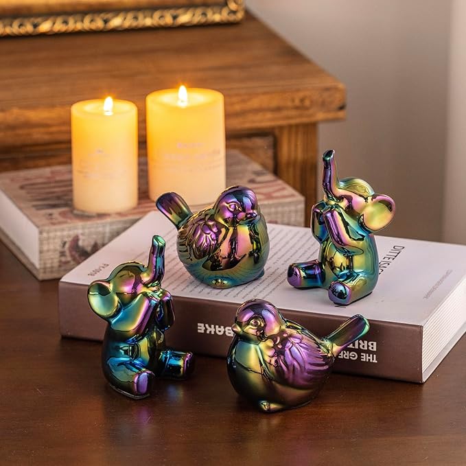 Set of 2 Colorful White Small Birds Statues Home Decor Modern Boho Style Figurine Decorative Ornaments for Living Room, Bedroom, Office Desktop, Cabinets, Shelf