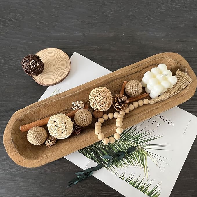 Wooden Dough Bowls Decorative，Rustic Bread Long Bowls Decor Wood Tray, Hand Carved For Table Centerpiece Decor, Home Decor (20 * 6 * 2 inch Brown)