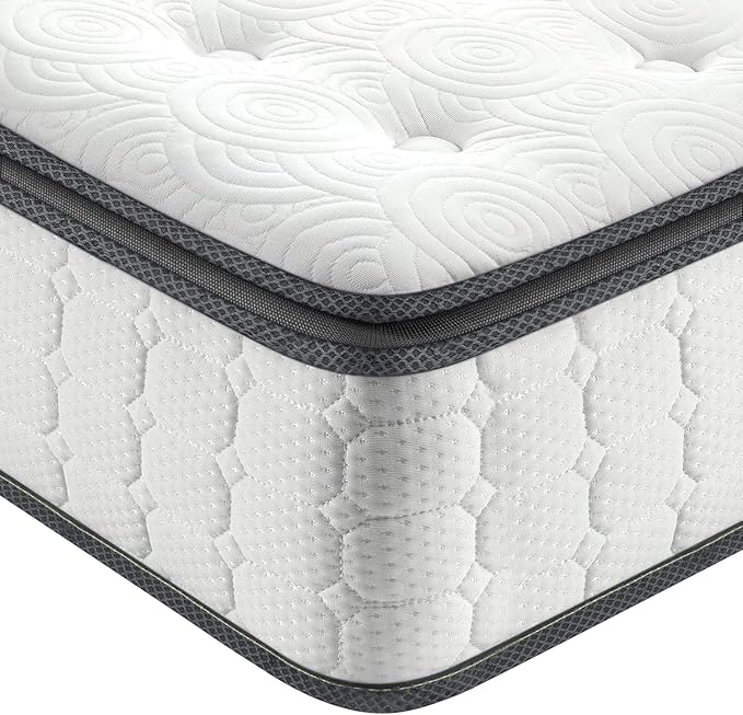 Vesgantti Twin Mattress, 10 Inch Hybrid Twin Size Mattress in a Box, Single Bed Pillow Top Mattresses, Foam and Pocket Coils Innerspring Mattresses, Pressure Relief, Medium Firm Feel