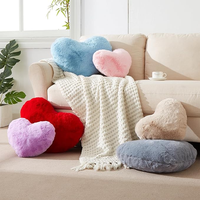 YRXRUS Heart Pillows, Love Heart Shaped Pillow, Small Cute Pink Heart Pillows for Gifts, Faux Rabbit Throw Pillows for Her, Kids, Girls Home Decoration, 10X11 Inch