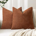 Woaboy Set of 2 Textured Throw Pillow Covers Decorative Soft Accent Chenille Fall Pillowcases Neutral Farmhouse Cushions Modern Home Decor for Couch Sofa Bedroom Living Room 22x22 Inch,Brown Rust