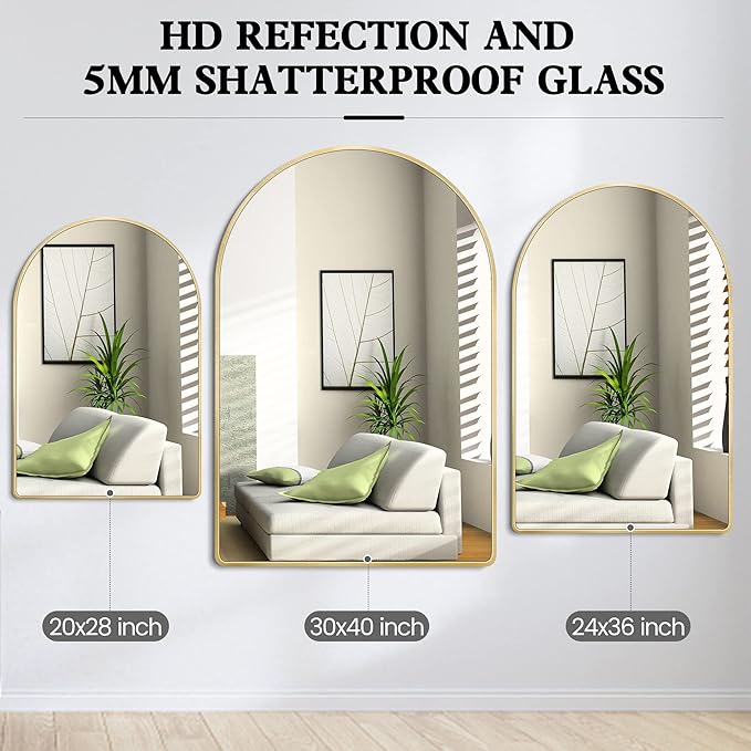 24x36 inch Gold Arched Mirror for Bathroom Vanity Mirror or Wall Decor Arch Mirror Brushed Metal Frame Wall Mounted Mirror for Bathroom LivingRoom Bedroom Entryway