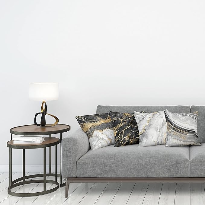 Ambesonne Marble Throw Pillow Cushion Case Pack of 4, Obsidian Like Ornaments Natural Stone Stains and Veins Golden Yellow Tone, Modern Accent Double-Sided Digital Printing, 18", Charcoal Grey Coconut