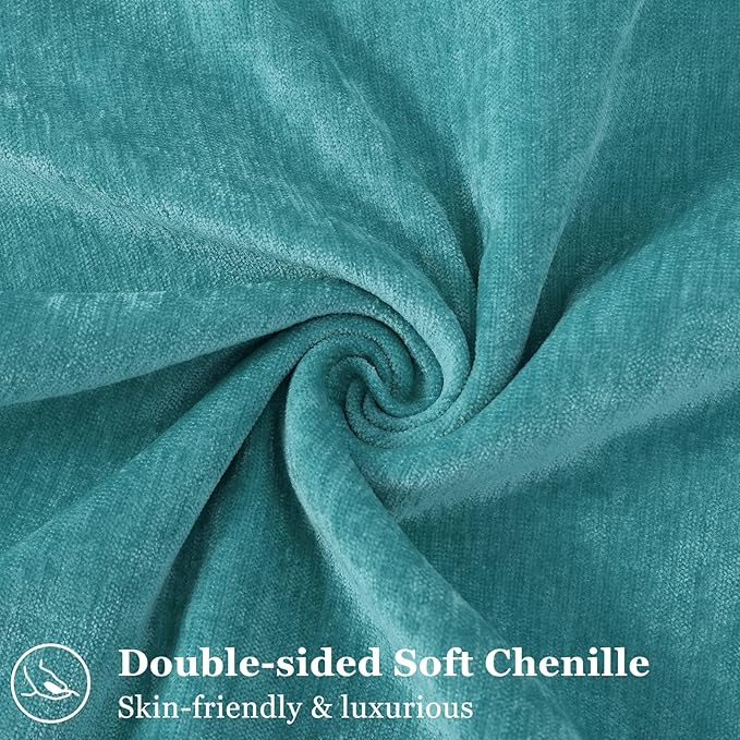 decorUhome Couch Throw Pillow Covers 16x16 Set of 2, Decorative Soft Euro Neutral Chenille Pillow Covers with Elegant Design for Sofa Bed Living Room Home Decor, Teal