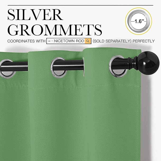 NICETOWN Froest Green Blackout Curtains 90 inches Length for Living Room, 2 Panels, 55" Wide, Thermal Insulated Long Drapes for Large Window