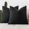 Woaboy Pack of 2 18x18 Inch Decorative Boucle Throw Pillow Covers Textured Square Pillowcaes Accent Solid Cozy Soft Cushion Covers Home Decor for Sofa Couch Living Room Home Decor,Black