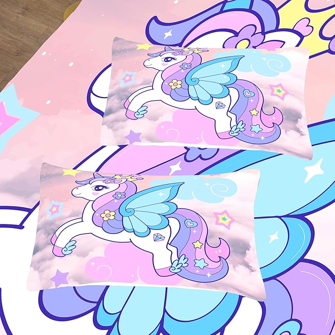 Tailor Shop Unicorn Girls Comforter Sets Full Size,Unicorn Purple Bedding Sets for Girls Kids Teens with 2 Pillowcase