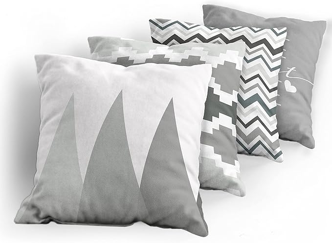 Ambesonne Modern Throw Pillow Cushion Case Pack of 4, Geometric Style Pattern of Triangles Zigzags Love Home Phrase Print, Modern Accent Double-Sided Digital Printing, 24", Pale Grey White and Dimgray