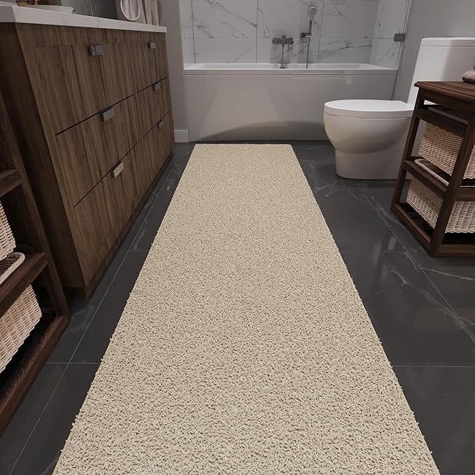 Ottomanson 3' x 16' Shaggy Runner Rug - Plush & Cozy Non-Slip Carpet for Bedroom, Living Room, Bathroom & Entryway - Durable & High-Traffic Friendly for Hallways & Dorms, Cream