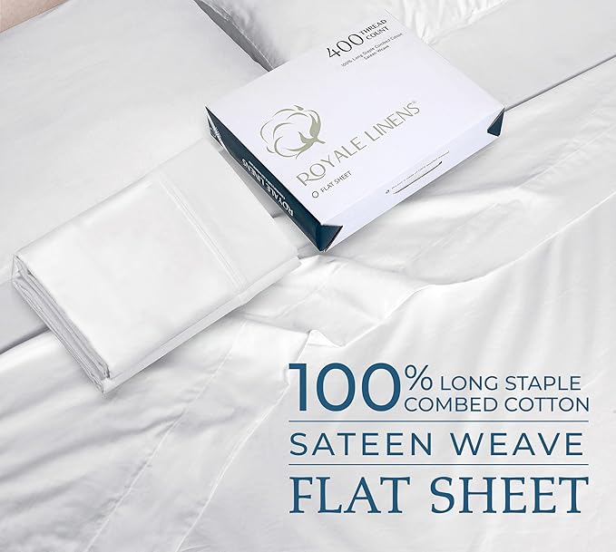 400 Thread Count 100% American Grown Cotton White Flat Sheet Only - Cooling Sheets - Luxury Sateen Weave - Twin Size Flat Sheet Sold Separately - Super Soft Cotton Top Sheets (Twin, Signature White)