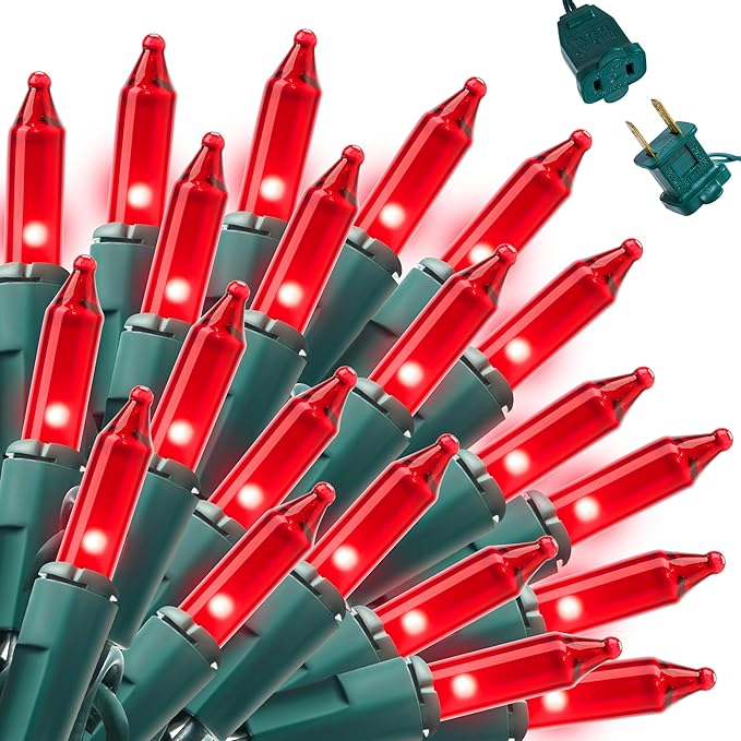 Joiedomi Red Christmas String Lights,100 Count 21.4FT Christmas Fairy Tree Lights Plug in for Indoor Outdoor Valentine's Day Xmas Decorations Patio Holiday Theme Party Yard House,Green Wire