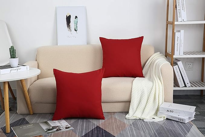 TangDepot Handmade Decorative Solid 100% Cotton Canvas Throw Pillow Covers/Pillow Shams, (26"x26", Deep Red)