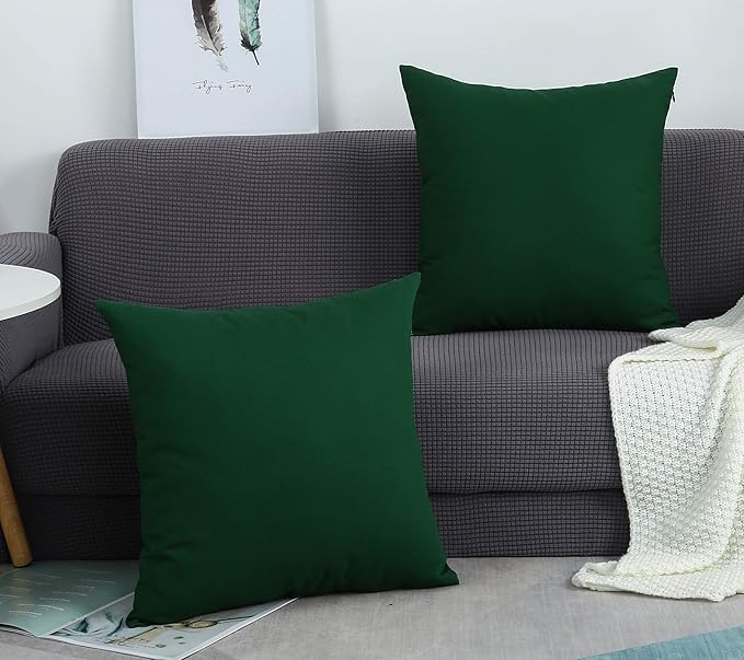 TangDepot Handmade Decorative Solid 100% Cotton Canvas Throw Pillow Covers/Cushion Covers, 45 Colors Available - (18" x18" , Deep Green, 2 Count (Pack of 1))