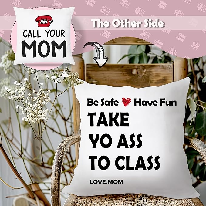 College Dorm Decor, Funny Call Your Mom Pillow Covers 18x18 Double-Sided,Dorm Room Accessories, Gifts for College Students Girls Boys Freshmen,Back to School Gifts for Students