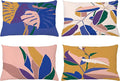 Ambesonne Exotic Throw Pillow Cushion Case Pack of 4, Tropical Themed Leaves Branches Monstera Plant Summer Vibes Pastel, Modern Accent Double-Sided Printing, 20" x 12", Peach Blue Violet Mustard