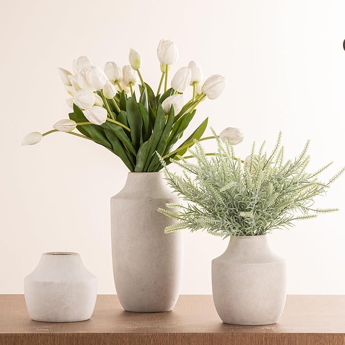 Mitt&Ditt Ceramic Flower Vase, 12.5 inch Tall Off-White Vase, Large Decorative Terracotta Vases, Farmhouse Rustic Pottery Vases for Home Decor, Living Room, Table
