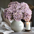 Artificial Flower Fake Silk Hydrangea Heads Bouquet With Stems Bulk for Fall Decoration Table Center Christmas Indoor Outdoor Faux Floral Realistic With Leaves Plants Crafts 8PCS(Pale Purple)