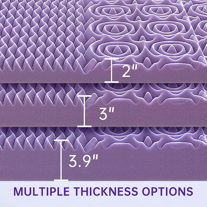 MUXHOMO 3 Inch 7-Zone Twin Mattress Topper, Egg Crate Foam Mattress Topper Twin Size for Back Pain, Lavender Cooling Gel Infused Bed Pad, CertiPUR-US and Oeko-TEX Certification (38"×75")