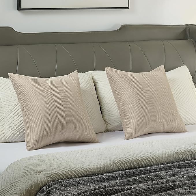 FUTEI Oatmeal Chenille Throw Pillow Covers 22x22 Inch Set of 2,Soft Wide Chevron Textured Cushion Case,Farmhouse Home Decor for Couch Living Room
