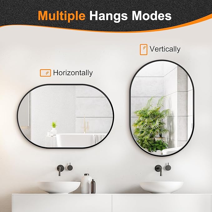 Bathroom Mirror for Wall,30''x20'',Black Oval Mirror for Bedroom Entryway Bathroom, Metal Framed Vanity Mirror(30''x20'',Black)