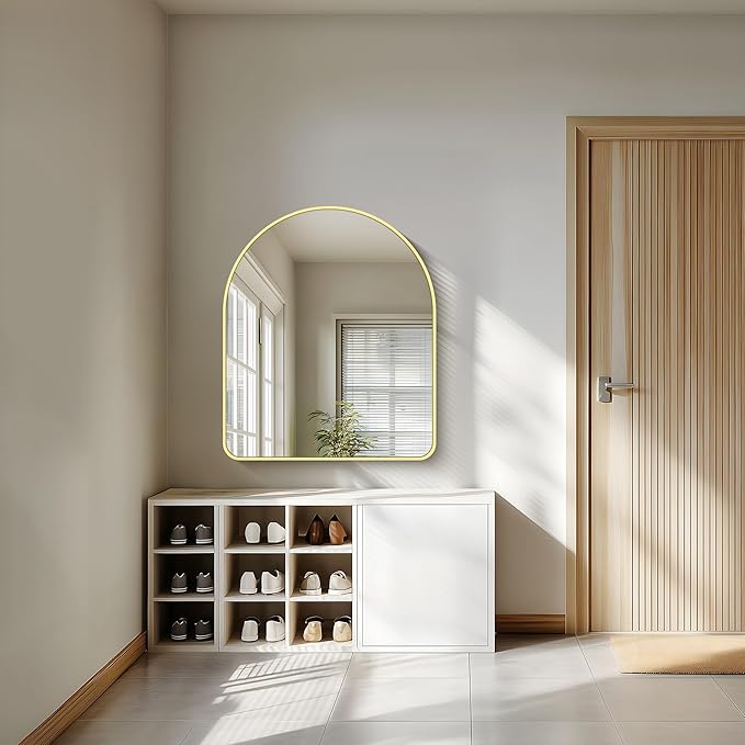 FORBATH Arched Bathroom Mirror 30x36 Inch, Arch Wall Mirror with Gold Aluminum Frame, Arched Mirror for Dresser, Fireplace,Entryway,Home Decor,Hanging or Leaning Against Wall